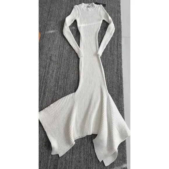 Fashion Nova White Knit Sweater Maxi Dress Round Neck Long Sleeve L - Picture 2 of 3